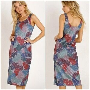 Splendid x Margherita Brillare Daisy Floral‎ Print Metallic Midi Sheath Dress XS